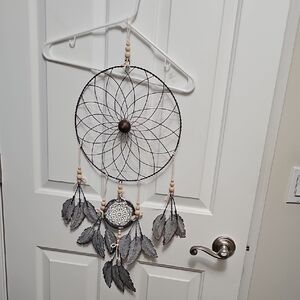 Rustic Metal And Wooden Bead Gray and Cream Dreamcatcher Wall Decor Brand New